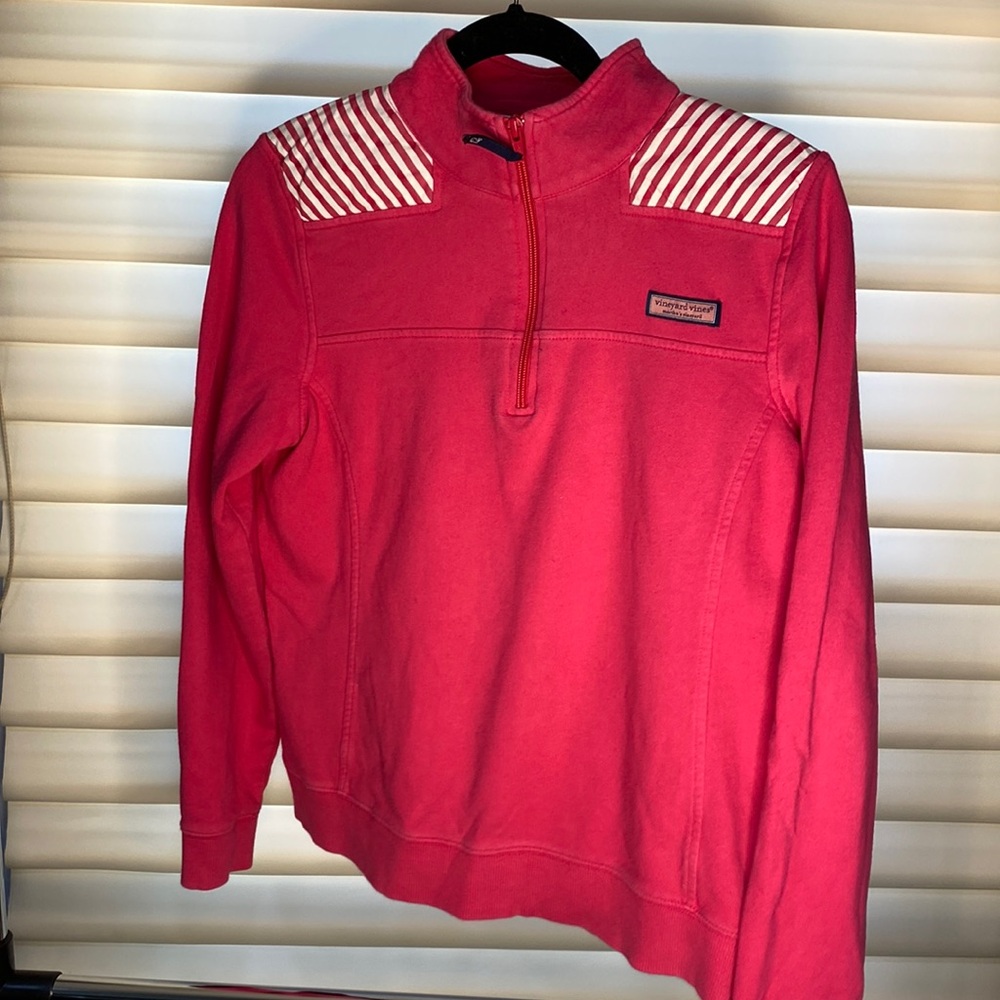 Vineyard vines cotton sweater hot pink with 3/4 zip women  white striped size M